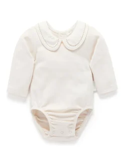 Purebaby White Classic Back Neck With Collar Bodysuit