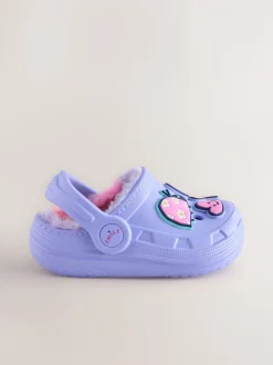 Purple Faux Fur Lined Clog Slippers