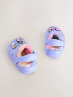 Purple Faux Fur Lined Clog Slippers
