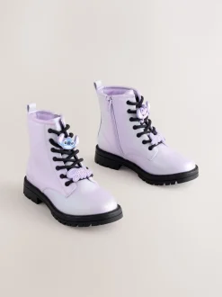Purple Metallic Lilo & Stitch Warm Lined Lace up Ankle Boots