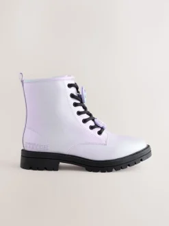 Purple Metallic Lilo & Stitch Warm Lined Lace up Ankle Boots