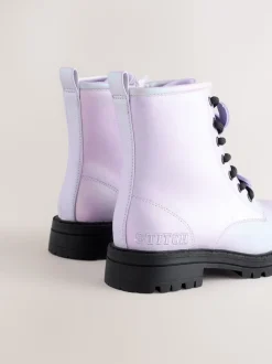 Purple Metallic Lilo & Stitch Warm Lined Lace up Ankle Boots