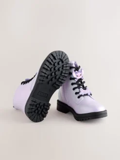 Purple Metallic Lilo & Stitch Warm Lined Lace up Ankle Boots