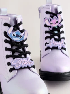 Purple Metallic Lilo & Stitch Warm Lined Lace up Ankle Boots