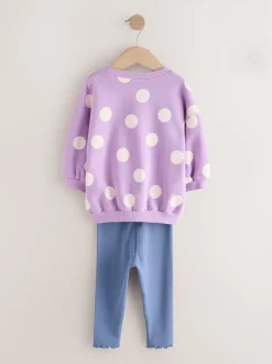 Purple Polka Dot Dogs Sweatshirt & Leggings Set (3mths-7yrs)