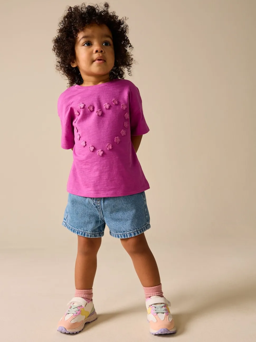 Purple Short Sleeve Heart Embroidered Top (3mths-7yrs)