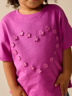 Purple Short Sleeve Heart Embroidered Top (3mths-7yrs)