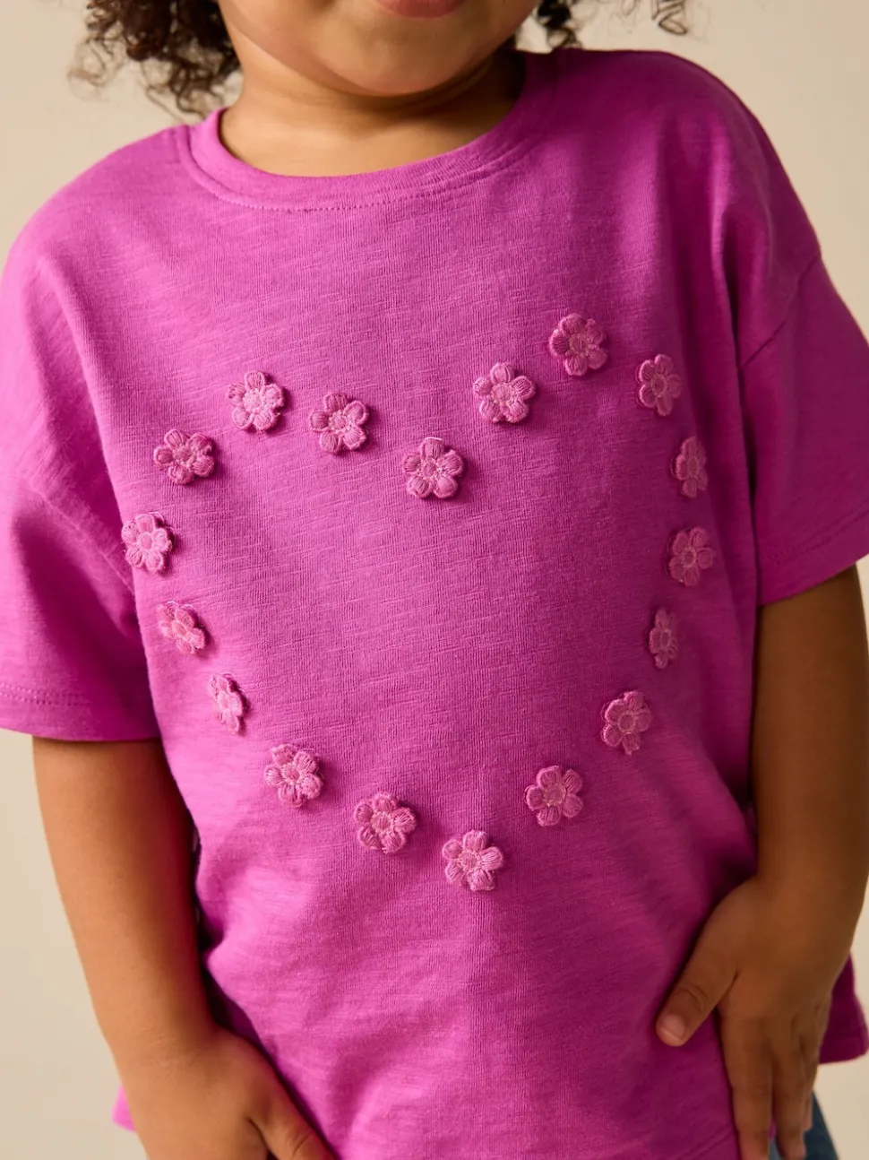 Purple Short Sleeve Heart Embroidered Top (3mths-7yrs)