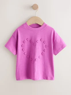 Purple Short Sleeve Heart Embroidered Top (3mths-7yrs)