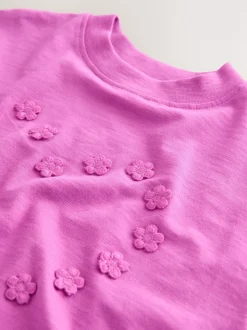 Purple Short Sleeve Heart Embroidered Top (3mths-7yrs)