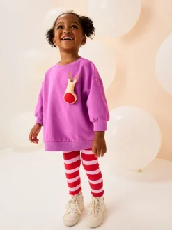 Purple Squeaky Reindeer Christmas Sweatshirt & Leggings Set (3mths-7yrs)