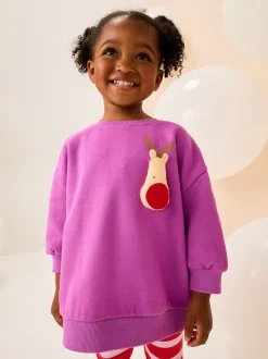 Purple Squeaky Reindeer Christmas Sweatshirt & Leggings Set (3mths-7yrs)