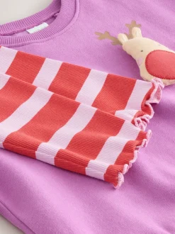 Purple Squeaky Reindeer Christmas Sweatshirt & Leggings Set (3mths-7yrs)