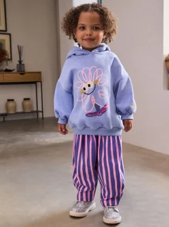 Purple Stripe Flower Hoodie & Barrel Leg Joggers Set (3mths-7yrs)