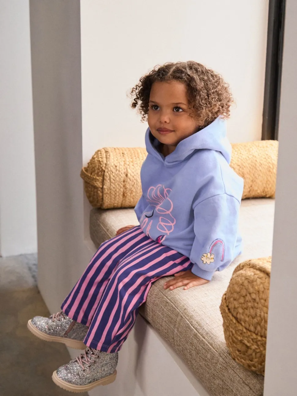 Purple Stripe Flower Hoodie & Barrel Leg Joggers Set (3mths-7yrs)