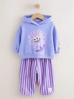 Purple Stripe Flower Hoodie & Barrel Leg Joggers Set (3mths-7yrs)