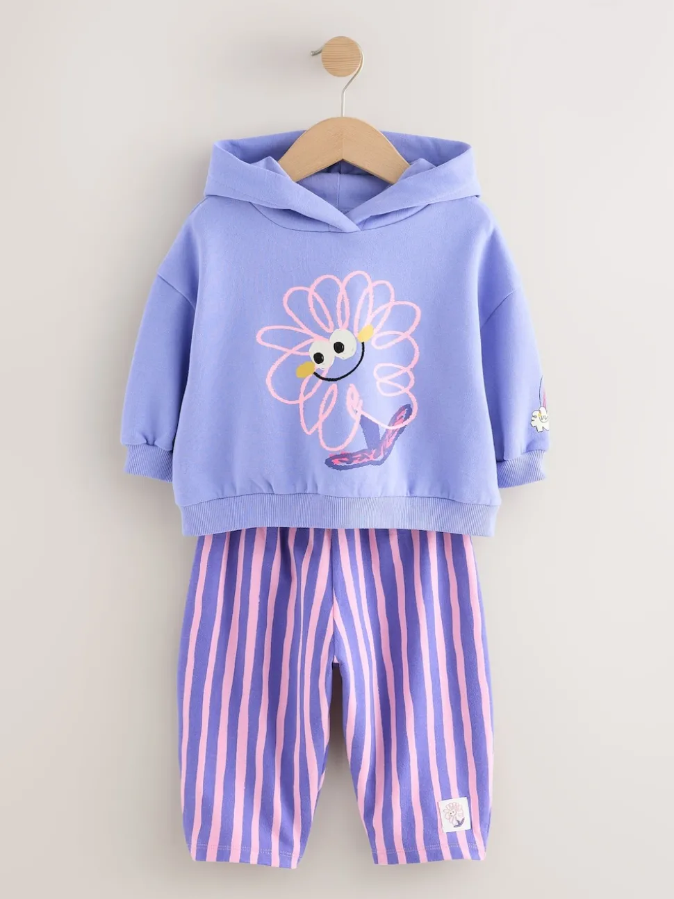 Purple Stripe Flower Hoodie & Barrel Leg Joggers Set (3mths-7yrs)