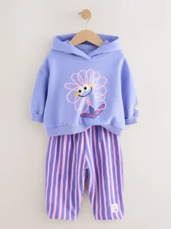 Purple Stripe Flower Hoodie & Barrel Leg Joggers Set (3mths-7yrs)