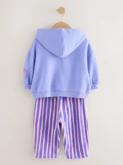 Purple Stripe Flower Hoodie & Barrel Leg Joggers Set (3mths-7yrs)