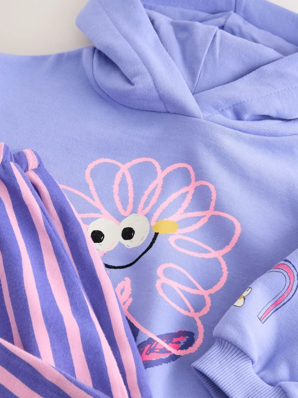 Purple Stripe Flower Hoodie & Barrel Leg Joggers Set (3mths-7yrs)