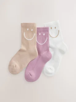 Purple, White and Neutral 3 Pack Cotton Rich Cushioned Sole Ankle Socks
