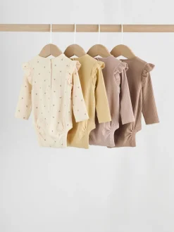Purple/Yellow/Cream Ditsy Baby Long Sleeve Frill Bodysuits 4 Pack (0mths-2yrs)