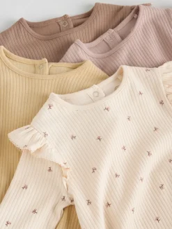 Purple/Yellow/Cream Ditsy Baby Long Sleeve Frill Bodysuits 4 Pack (0mths-2yrs)