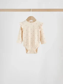 Purple/Yellow/Cream Ditsy Baby Long Sleeve Frill Bodysuits 4 Pack (0mths-2yrs)