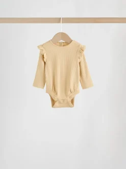 Purple/Yellow/Cream Ditsy Baby Long Sleeve Frill Bodysuits 4 Pack (0mths-2yrs)