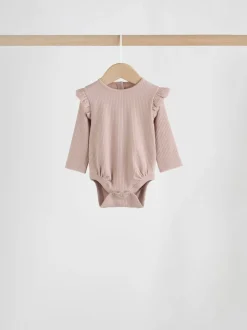 Purple/Yellow/Cream Ditsy Baby Long Sleeve Frill Bodysuits 4 Pack (0mths-2yrs)