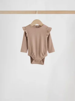 Purple/Yellow/Cream Ditsy Baby Long Sleeve Frill Bodysuits 4 Pack (0mths-2yrs)