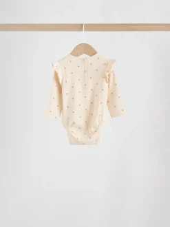 Purple/Yellow/Cream Ditsy Baby Long Sleeve Frill Bodysuits 4 Pack (0mths-2yrs)