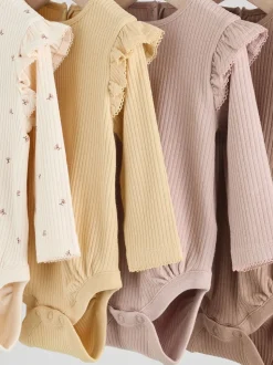 Purple/Yellow/Cream Ditsy Baby Long Sleeve Frill Bodysuits 4 Pack (0mths-2yrs)