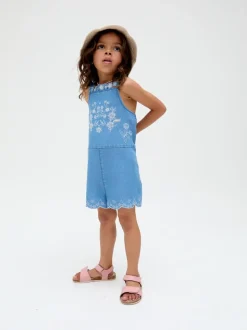 Raffya Blue Rachel Embroidered 100% Cotton Romper