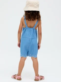 Raffya Blue Rachel Embroidered 100% Cotton Romper
