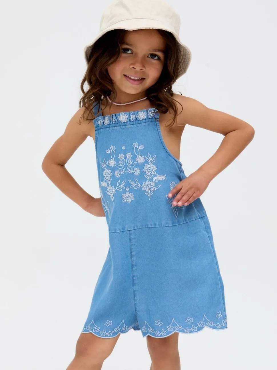 Raffya Blue Rachel Embroidered 100% Cotton Romper