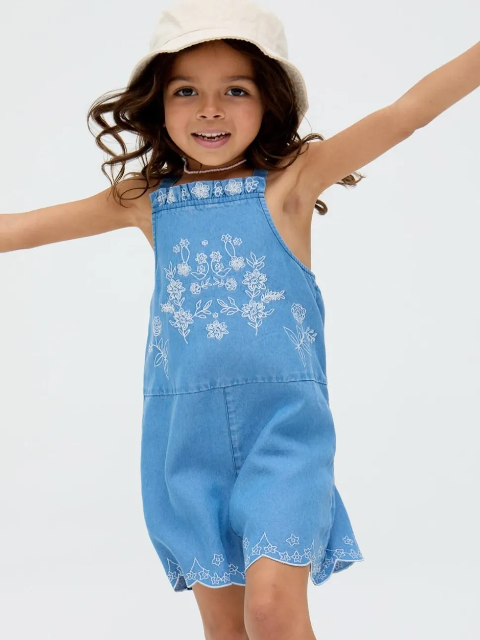 Raffya Blue Rachel Embroidered 100% Cotton Romper