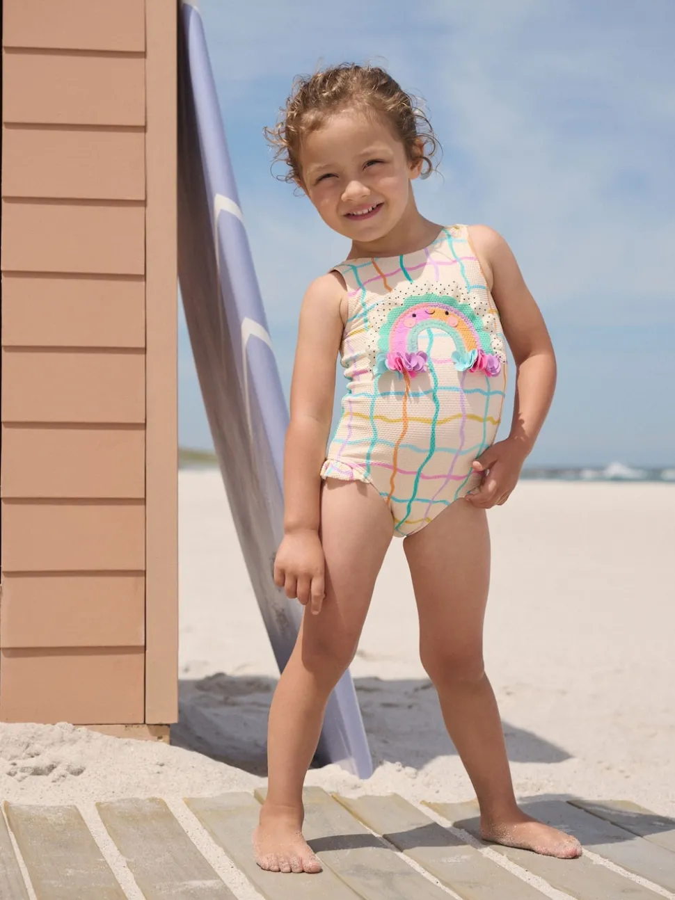 Rainbow Check Frill Leg Swimsuit (3mths-7yrs)
