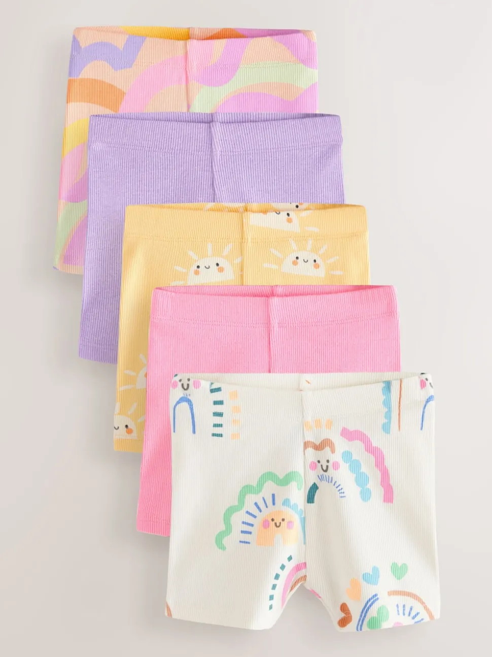 Rainbow Ribbed Cycle Shorts 5 Pack (3mths-7yrs)