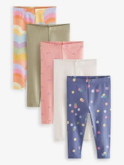 Rainbow Ribbed Leggings 5 Pack (3mths-7yrs)