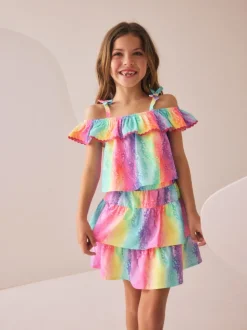 Rainbow Animal Print Ruffle Top And Skirt Set (3-16yrs)