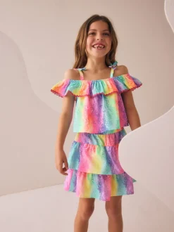 Rainbow Animal Print Ruffle Top And Skirt Set (3-16yrs)