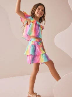 Rainbow Animal Print Ruffle Top And Skirt Set (3-16yrs)