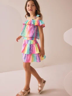 Rainbow Animal Print Ruffle Top And Skirt Set (3-16yrs)
