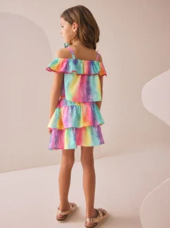 Rainbow Animal Print Ruffle Top And Skirt Set (3-16yrs)