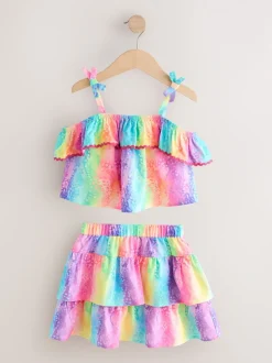 Rainbow Animal Print Ruffle Top And Skirt Set (3-16yrs)