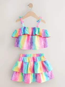 Rainbow Animal Print Ruffle Top And Skirt Set (3-16yrs)