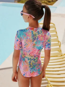 Rainbow Animal Tie Dye Short Sleeved Sunsafe Swimsuit (3mths-16yrs)