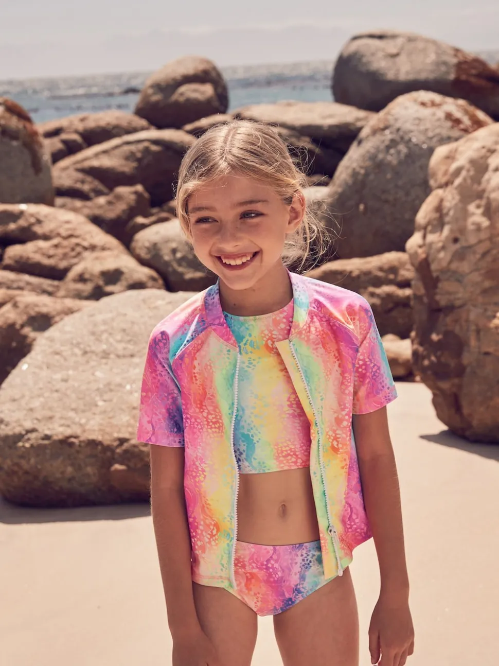 Rainbow Animal Zip Through Rash Vest (3-16yrs)