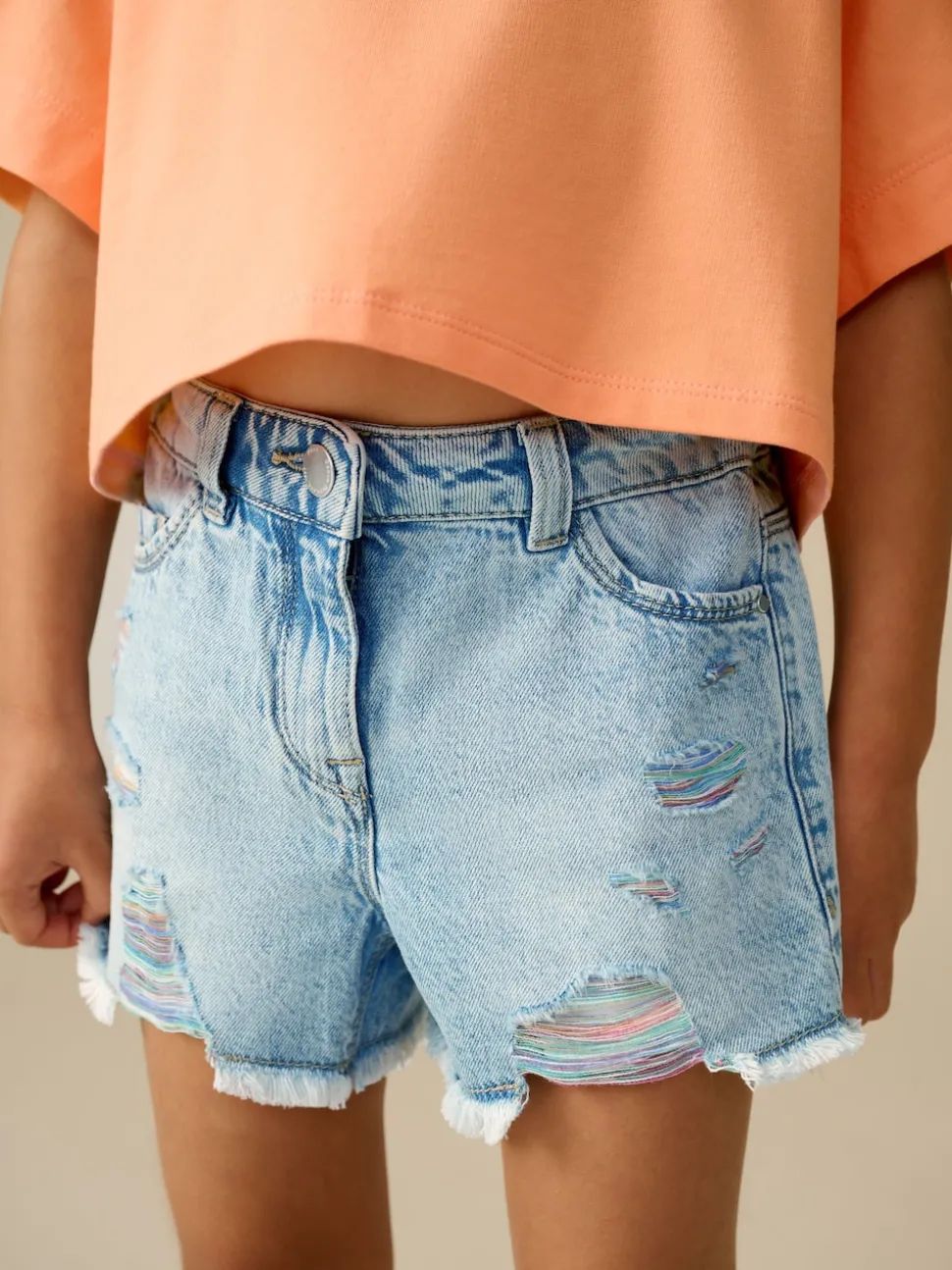 Rainbow 100% Cotton Frayed Edge Distressed Shorts (3-16yrs)